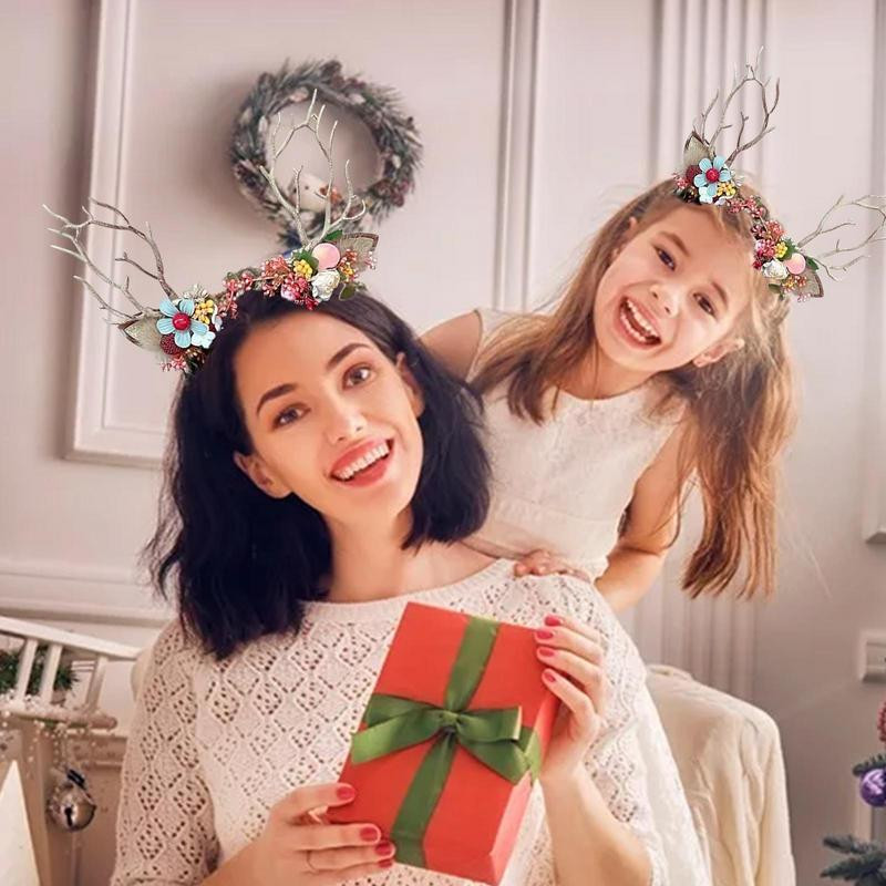 Traka za glavu s božićnim jelenom Ženski dekor za kosu od jelenjih rogova s cvijećem Trake za kosu za Noć vještica Oprema za kosu za fotografiranje