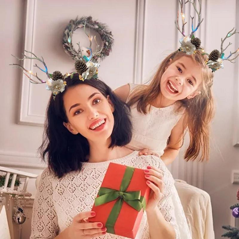 Traka za glavu s božićnim jelenom Ženski dekor za kosu od jelenjih rogova s cvijećem Trake za kosu za Noć vještica Oprema za kosu za fotografiranje