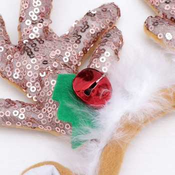 Sequin Deer Headband Glitter Christmas Antler Hair Hoop Feather Φιόγκος Τάρανδος για το γιορτινό πάρτι