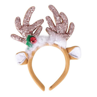 Sequin Deer Headband Glitter Christmas Antler Hair Hoop Feather Φιόγκος Τάρανδος για το γιορτινό πάρτι