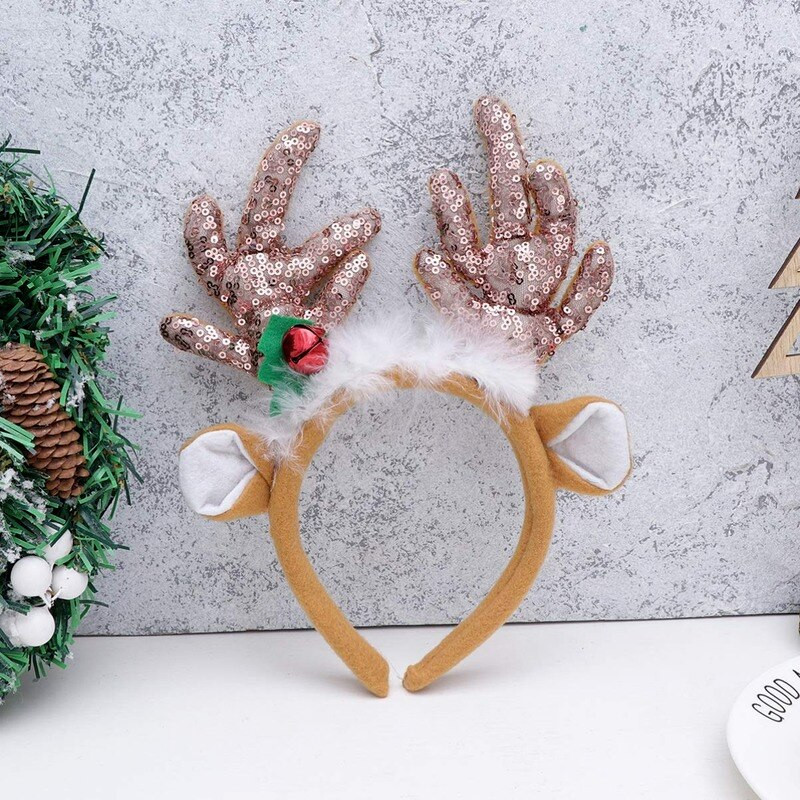 Traka za glavu od jelena sa šljokicama Svjetlucavi božićni obruč za kosu od roga Mašna od perja Sob za blagdansku zabavu