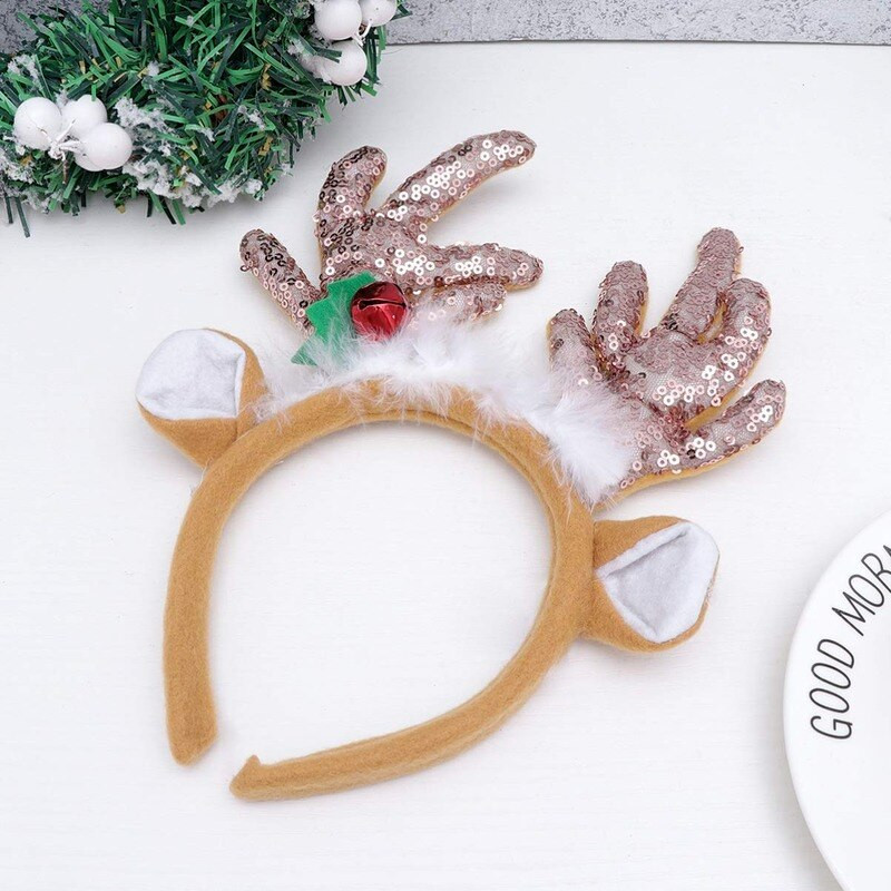 Traka za glavu od jelena sa šljokicama Svjetlucavi božićni obruč za kosu od roga Mašna od perja Sob za blagdansku zabavu