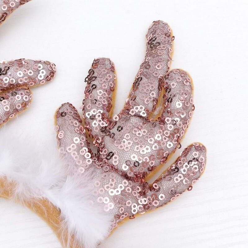 Traka za glavu od jelena sa šljokicama Svjetlucavi božićni obruč za kosu od roga Mašna od perja Sob za blagdansku zabavu