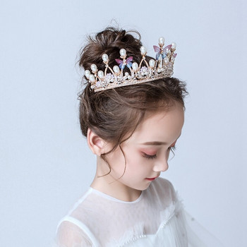 Тиара с кралски перли и кристали без гребен за короната на принцеса