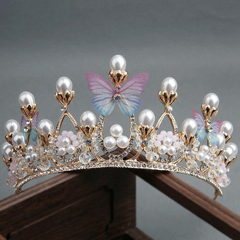 Royal Pearl Rhinestone Tiara χωρίς χτένα για Pegeant Princess Crown