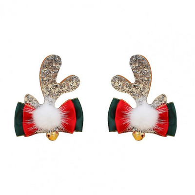 1 чифт коледни щипки за коса Мини камбана Блестяща универсална щипка за коса с еленови рога Шапки за момичета Коледна украса Аксесоари за коса