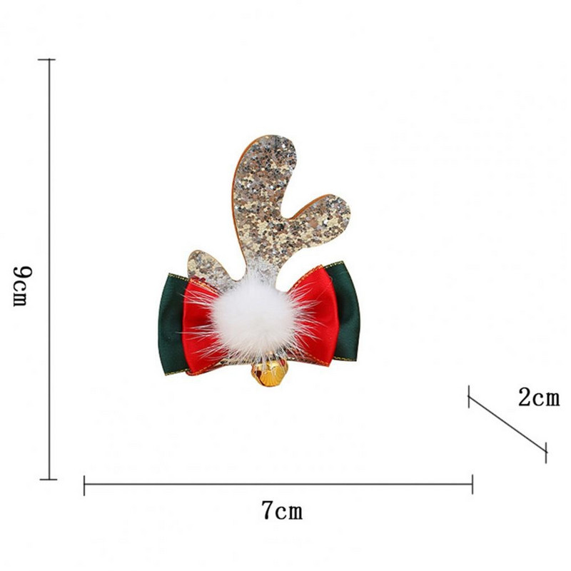 1 чифт коледни щипки за коса Мини камбана Блестяща универсална щипка за коса с еленови рога Шапки за момичета Коледна украса Аксесоари за коса