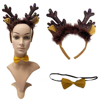 Χριστουγεννιάτικες κορδέλες για ενήλικες Santa Elk Antlers Headband with Bowtie Diadem Elf Ears Horns Noel Navidad 2023 Hair Accessories