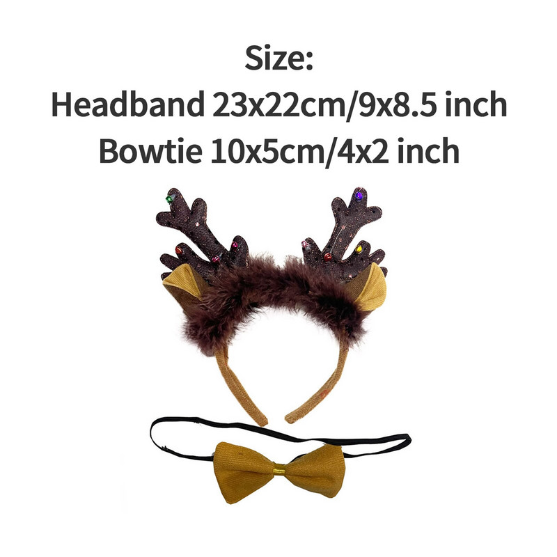 Bentite de Crăciun pentru adulți Banda de coarne de elan de Moș Crăciun cu papion Diadem Urechi de spiriduş Coarne Noel Navidad 2023 Accesorii pentru păr