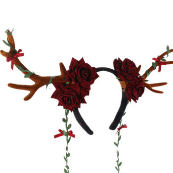 Χαριτωμένα λουλούδια πεταλούδα κλαδιά δέντρου Κοστούμι στεφάνης μαλλιών για γυναίκες κορίτσια Χριστουγεννιάτικη κορδέλα με ελάφια
