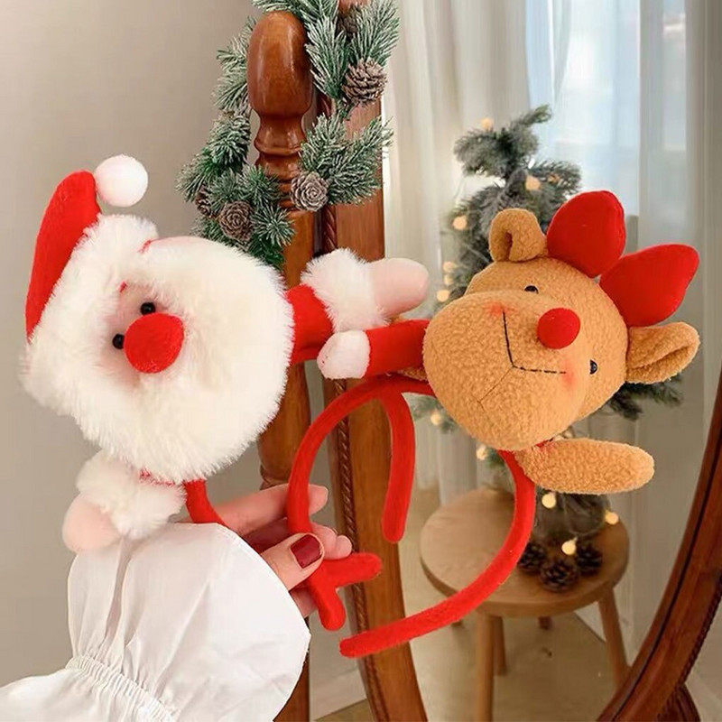 Jõulune juuksepael 3D nukk käepaelaga Multifilmi peakatted Universaalne rõngas, pildistamisrekvisiit Navidadi meikkostüüm