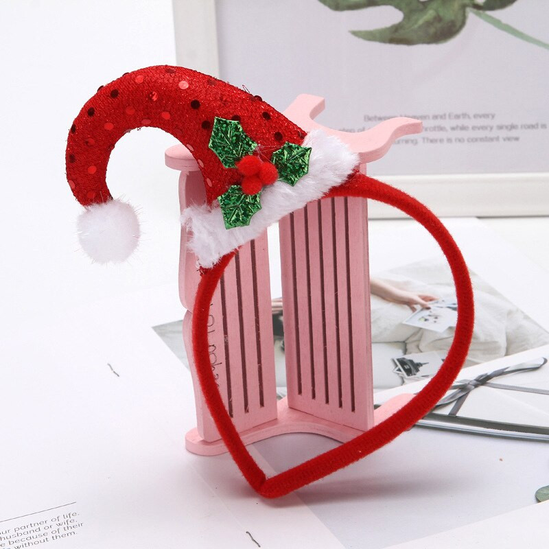 12 τμχ Ενήλικες Παιδιά Κόκκινη βελούδινη παγιέτα Φύλλο λουλουδιών Σγουρό καπέλο Κεφαλόδεσμος Κεφαλόδεσμος Προμήθειες διακόσμησης πάρτι Navidad Χριστούγεννα