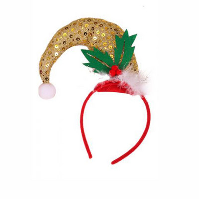 1 buc. Cercuri drăguțe pentru cap de Crăciun cu paiete, pentru copii, bentite multifuncționale pentru festival, pentru petreceri, roșu/auriu
