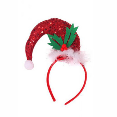 1 buc. Cercuri drăguțe pentru cap de Crăciun cu paiete, pentru copii, bentite multifuncționale pentru festival, pentru petreceri, roșu/auriu