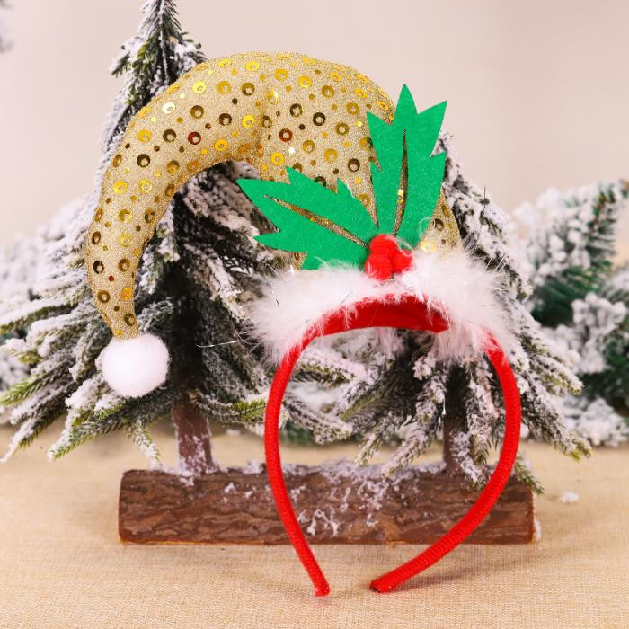 1 buc. Cercuri drăguțe pentru cap de Crăciun cu paiete, pentru copii, bentite multifuncționale pentru festival, pentru petreceri, roșu/auriu