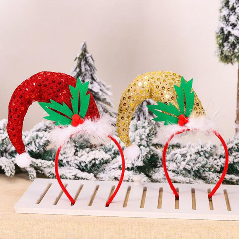 1 buc. Cercuri drăguțe pentru cap de Crăciun cu paiete, pentru copii, bentite multifuncționale pentru festival, pentru petreceri, roșu/auriu