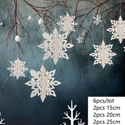 Изкуствени снежинки Хартиен гирлянд Winter Frozen Party Decor Сняг Коледна украса за дома Рожден ден Navidad Tree Ornaments