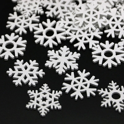 (50 buc/pachet) 35 mm alb în formă de amestec fulgi de zăpadă din lemn ornamente de Crăciun pandantive pentru brad de Crăciun decorațiuni de anul nou pentru casă