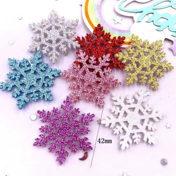 30PCS 42mm Glitter Composite Gold Powder Cloth Christmas Snowflakes Patches Направи си сам Craft Cake Topper Фиби Апликации Консумативи