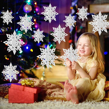 Нова 3D изкуствена снежинка Хартиен гирлянд Winter Frozen Party Decor Фалшив сняг Коледни декорации за дома Navidad Орнаменти