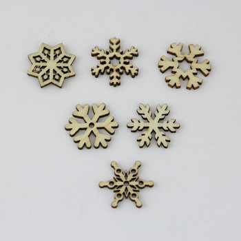 (100 τμχ/συσκευασία) 25mm Ξύλινο Σχήμα Snowflakes Mix Διακοσμητικά χριστουγεννιάτικου δέντρου Μενταγιόν Νιφάδες χιονιού Πρωτοχρονιάτικη διακόσμηση για το σπίτι