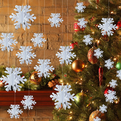 Τρισδιάστατες τεχνητές νιφάδες χιονιού Χαρτί γιρλάντα Χριστουγεννιάτικα Κρεμαστά στολίδια Πανό νιφάδα χιονιού για το σπίτι Πρωτοχρονιά Χριστουγεννιάτικο πάρτι Χειμερινή διακόσμηση