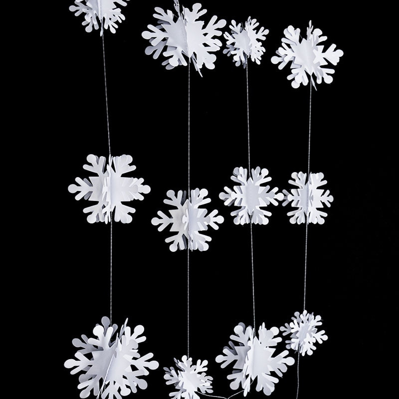 3D mākslīgo sniegpārslu papīra vītne, piekārti Ziemassvētku rotājumi, sniegpārslu reklāmkarogs mājām Jaungada Ziemassvētku ballītes ziemas dekors