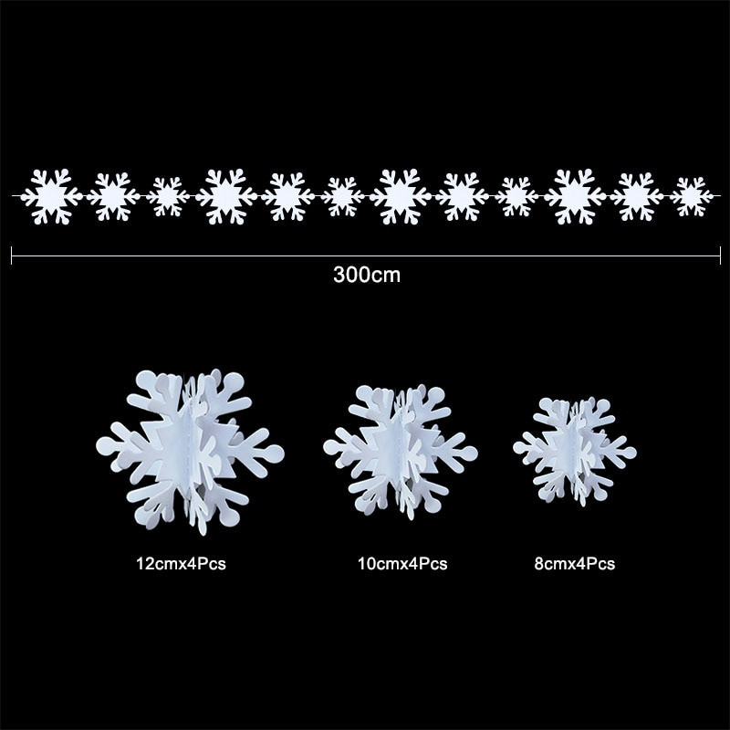 3D mākslīgo sniegpārslu papīra vītne, piekārti Ziemassvētku rotājumi, sniegpārslu reklāmkarogs mājām Jaungada Ziemassvētku ballītes ziemas dekors