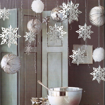 3D изкуствени снежинки Хартиен гирлянд Банер Коледна украса за дома Зимно парти за рожден ден Фалшив сняг Новогодишни орнаменти