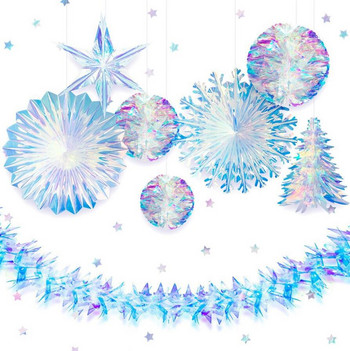 Frozen Party Decor Неонов филм 3D снежинки Коледна украса за домашни орнаменти Navidad Tree Фалшиви снежни гирлянди Зимен декор