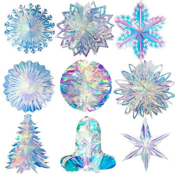 Frozen Party Neon Film 3D Snowflakes Ornaments Χριστουγεννιάτικα στολίδια για το σπίτι Fake Snow Στολίδια Navidad Προμήθειες για χειμερινό πάρτι