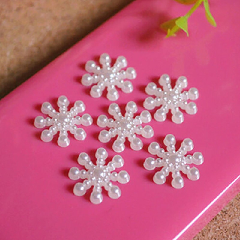 100Pcs Snowflake Artificial Flatback Pearl Christmas Card Making DIY Craft High Quality Navidad