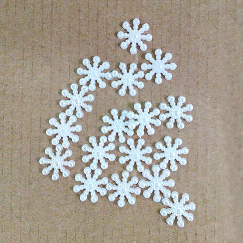 100Pcs Snowflake Artificial Flatback Pearl Christmas Card Making DIY Craft High Quality Navidad