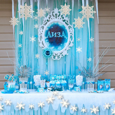 Frozen Girls Birthday Party Hanging Supplies Χαρτί τρισδιάστατες τεχνητές νιφάδες χιονιού Γιρλάντες για Baby Shower Snow Scene Χριστουγεννιάτικα διακοσμητικά