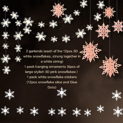 Külmunud tüdrukute sünnipäevapeo rippuvad tarvikud, paber 3D kunstlikud lumehelbed, vanikud beebide duši jaoks lumestseeni jõulukaunistused