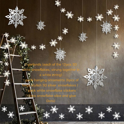 Külmunud tüdrukute sünnipäevapeo rippuvad tarvikud, paber 3D kunstlikud lumehelbed, vanikud beebide duši jaoks lumestseeni jõulukaunistused