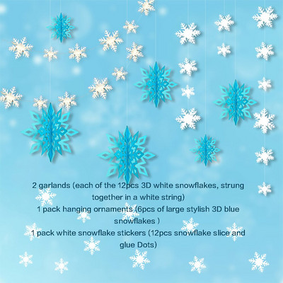 Külmunud tüdrukute sünnipäevapeo rippuvad tarvikud, paber 3D kunstlikud lumehelbed, vanikud beebide duši jaoks lumestseeni jõulukaunistused