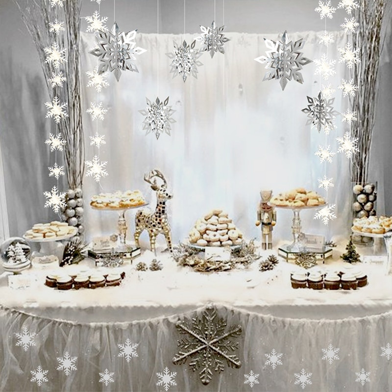 Külmunud tüdrukute sünnipäevapeo rippuvad tarvikud, paber 3D kunstlikud lumehelbed, vanikud beebide duši jaoks lumestseeni jõulukaunistused