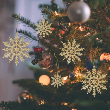 6τμχ 10cm Πλαστική νιφάδα χιονιού Χριστουγεννιάτικο Δέντρο Διακοσμητικό Κρεμαστό Κρεμαστό Χρυσό Ασημί Glitter Πούδρα Snowflake Χριστουγεννιάτικα στολίδια