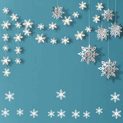 Žiemos sniego stebuklų šalies vakarėlio dekoras 3D dirbtinės snaigės, popierinės girliandos, kabantys sušalusiems gimtadienio kalėdiniams papuošalams