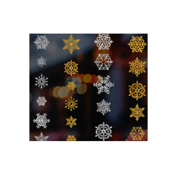 Αυτοκόλλητο τοίχου 2022 Gold and Silver Powder Snowflake/XMAS Βιτρίνα καταστήματος Γυάλινη ρύθμιση σκηνής/χριστουγεννιάτικη διακόσμηση τοίχου
