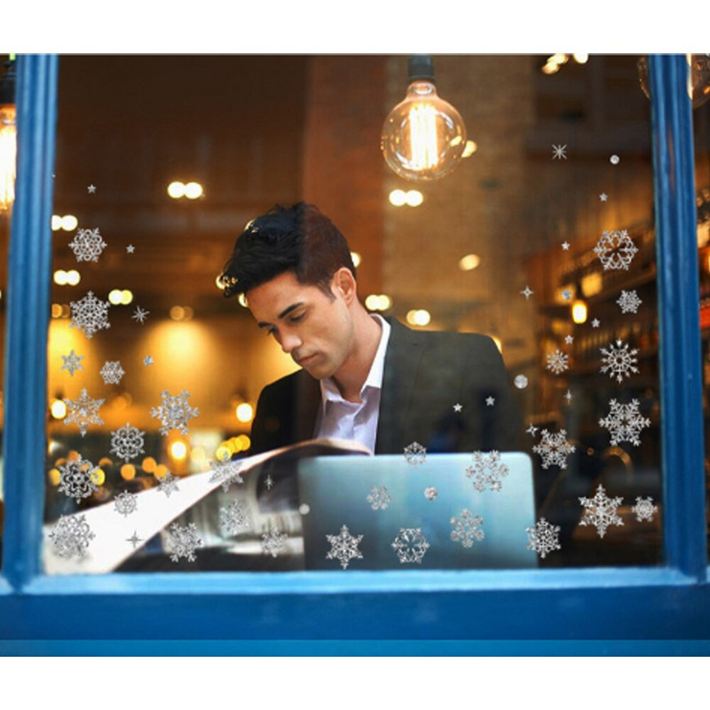 Αυτοκόλλητο τοίχου 2022 Gold and Silver Powder Snowflake/XMAS Βιτρίνα καταστήματος Γυάλινη ρύθμιση σκηνής/χριστουγεννιάτικη διακόσμηση τοίχου