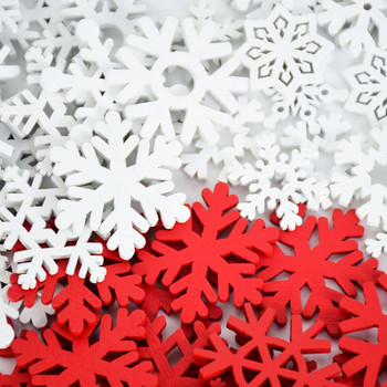 50 τεμ. Mix Ξύλινες Κόκκινες/Λευκές νιφάδες χιονιού Χριστουγεννιάτικα στολίδια Χριστουγεννιάτικα μενταγιόν Πρωτοχρονιάτικα διακοσμητικά για το σπίτι Snow Flake Wood Slice
