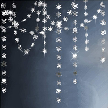 Winter Wonderland Банер за рожден ден Парти Декор Синя снежинка Гирлянди Декорация Коледен домашен прозорец Navidad Fake Snow Decor
