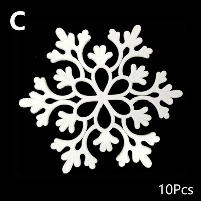 10Gb Ziemassvētku sniegpārslas DIY baltas plastmasas sniegpārslas mājām Ziemassvētku eglītes kuloni Jaungada ballītes logu kāzu dekors