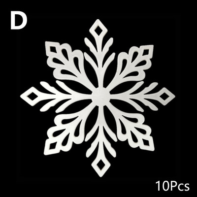 10Gb Ziemassvētku sniegpārslas DIY baltas plastmasas sniegpārslas mājām Ziemassvētku eglītes kuloni Jaungada ballītes logu kāzu dekors