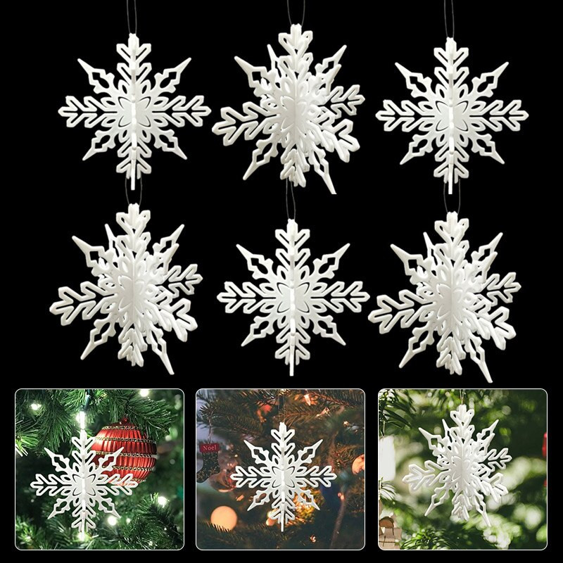 10Gb Ziemassvētku sniegpārslas DIY baltas plastmasas sniegpārslas mājām Ziemassvētku eglītes kuloni Jaungada ballītes logu kāzu dekors