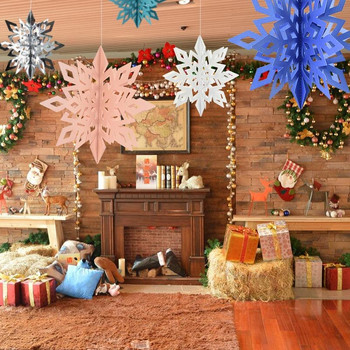 6 бр. Зимно парти Коледна висяща украса 3D кухи хартиени гирлянди от снежинки Коледен декор за стена и таван