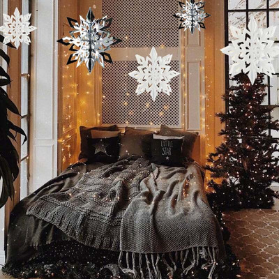 6 бр. Зимно парти Коледна висяща украса 3D кухи хартиени гирлянди от снежинки Коледен декор за стена и таван