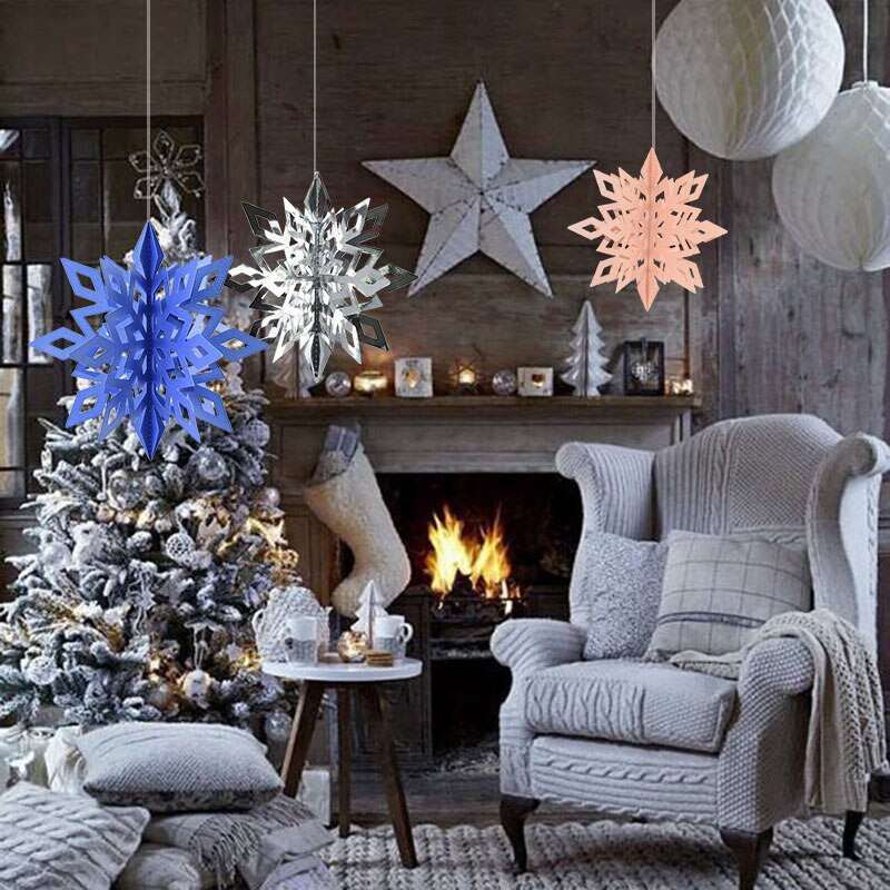 6Gb Ziemas ballītes Ziemassvētku piekarināmais dekors 3D dobs sniegpārsliņu papīrs Garland Ziemassvētku sienas griestu dekors